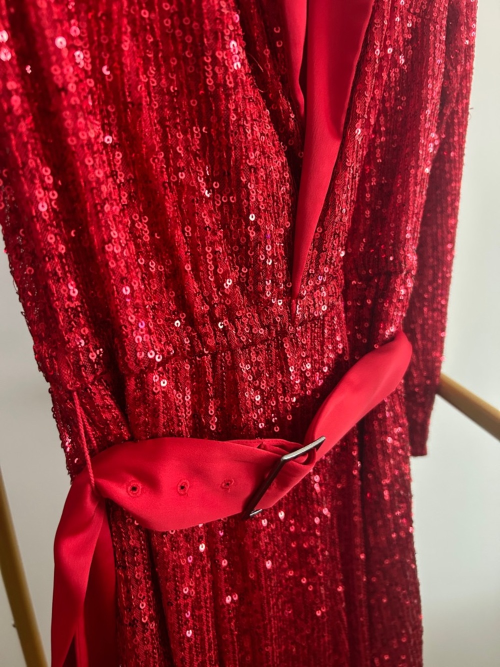INC International Concepts Red Sequin Jumpsuit with Shawl Collar - Picture 3 of 5